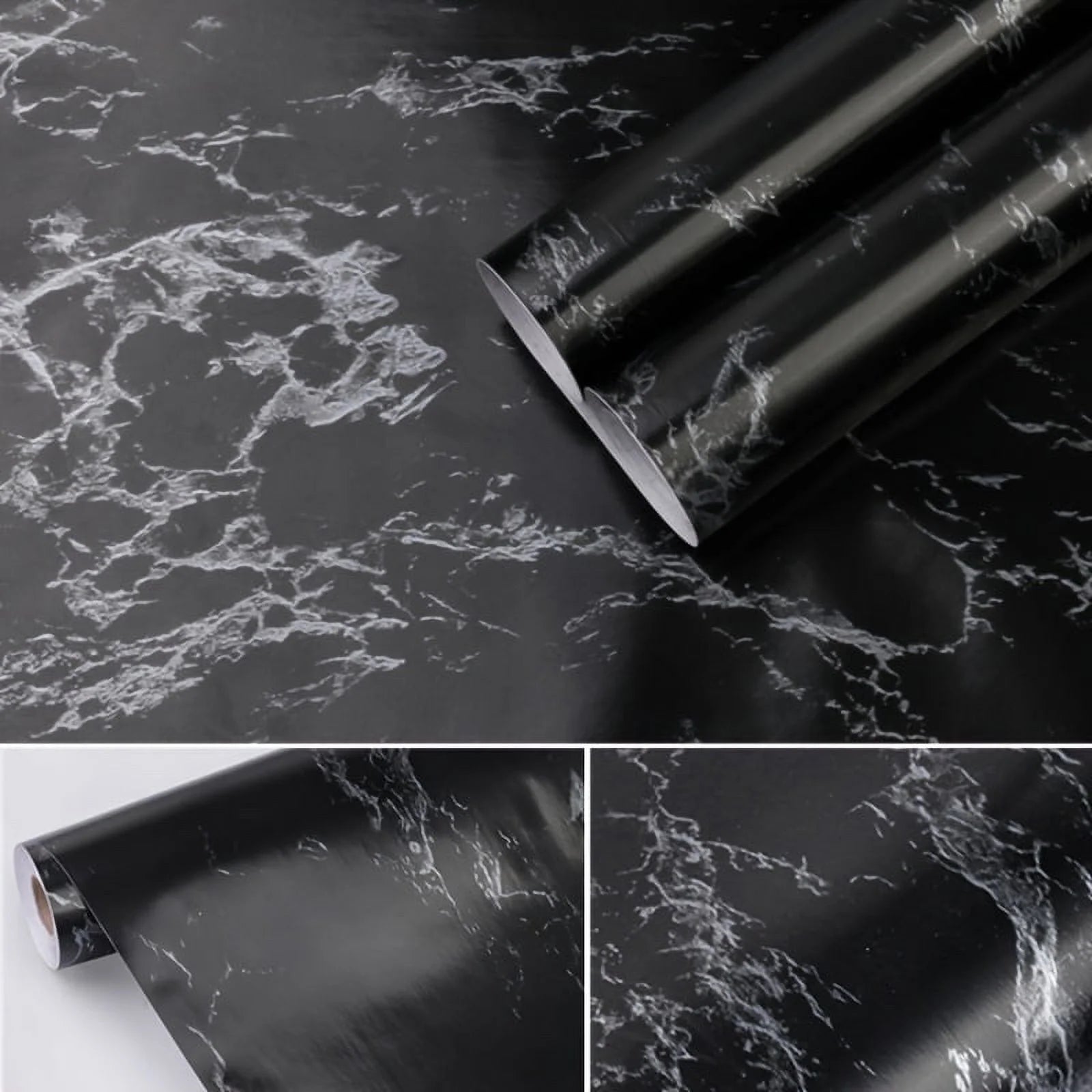 Black Silvery Marble Crack Pattern Waterproof Peel And Stick Wallpaper U2330