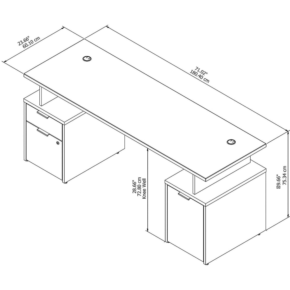 72w Desk with Drawers and Storage Cabinet Fresh Walnut White T661429