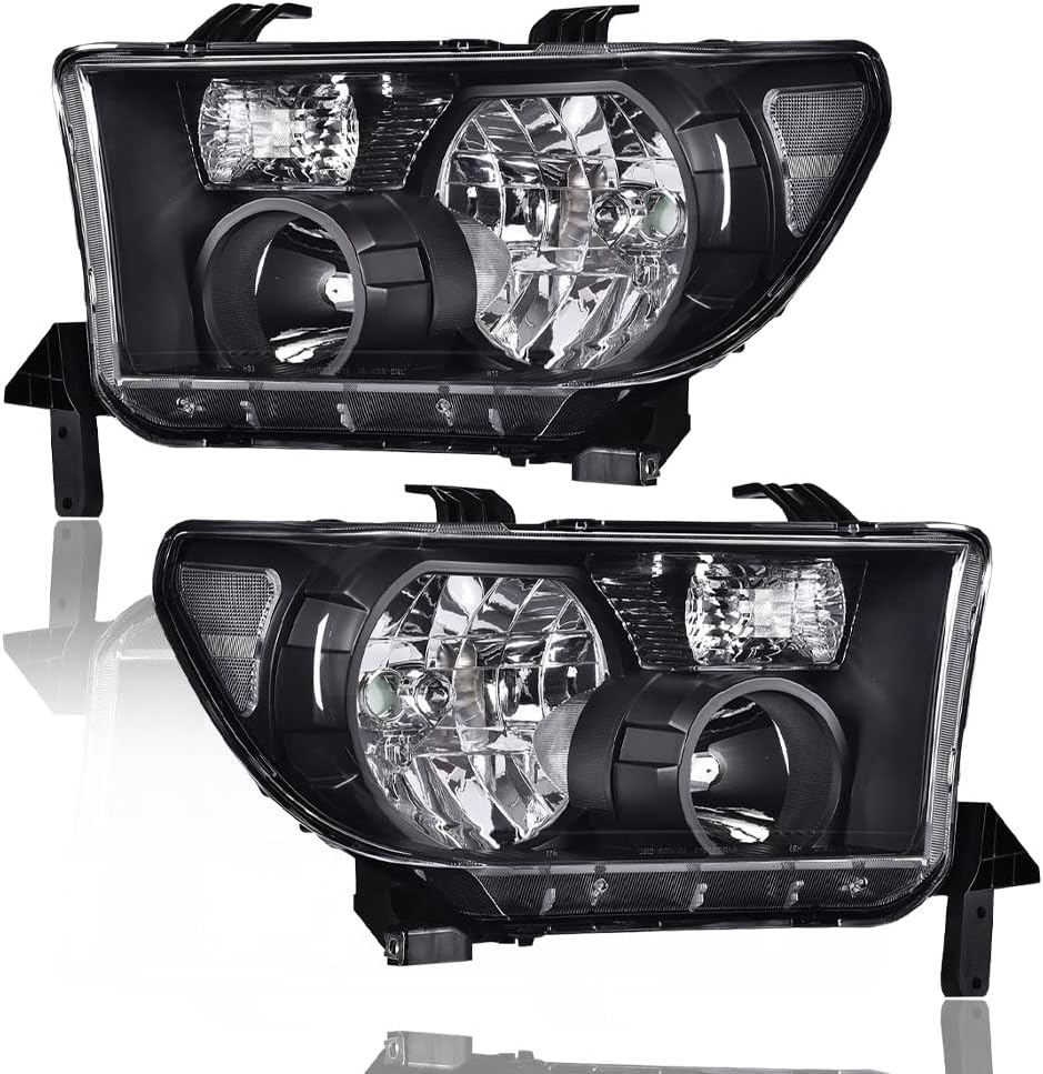 Headlights for 2007-2013 Toyota Tundra 2008-2017 Sequoia, Left+Right Clear Lens Chrome Housing Amber Reflector E111891