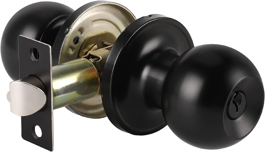 10 Pack Keyed Alike Matte Black Exterior Door Knobs with Lock and Key R755