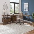 Walnut L-Shaped Desk with Lateral File Cabinet A76033