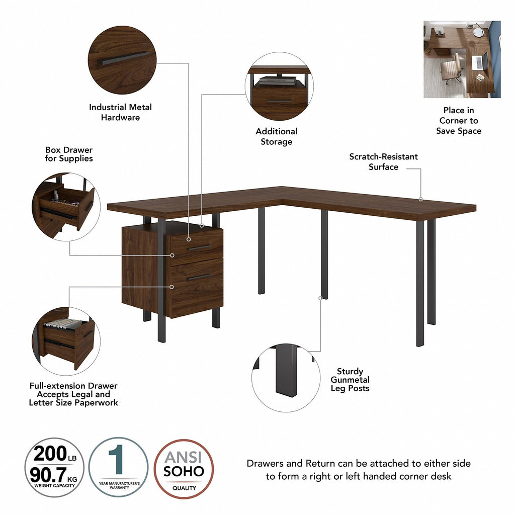 Walnut L-Shaped Desk with Lateral File Cabinet A76033