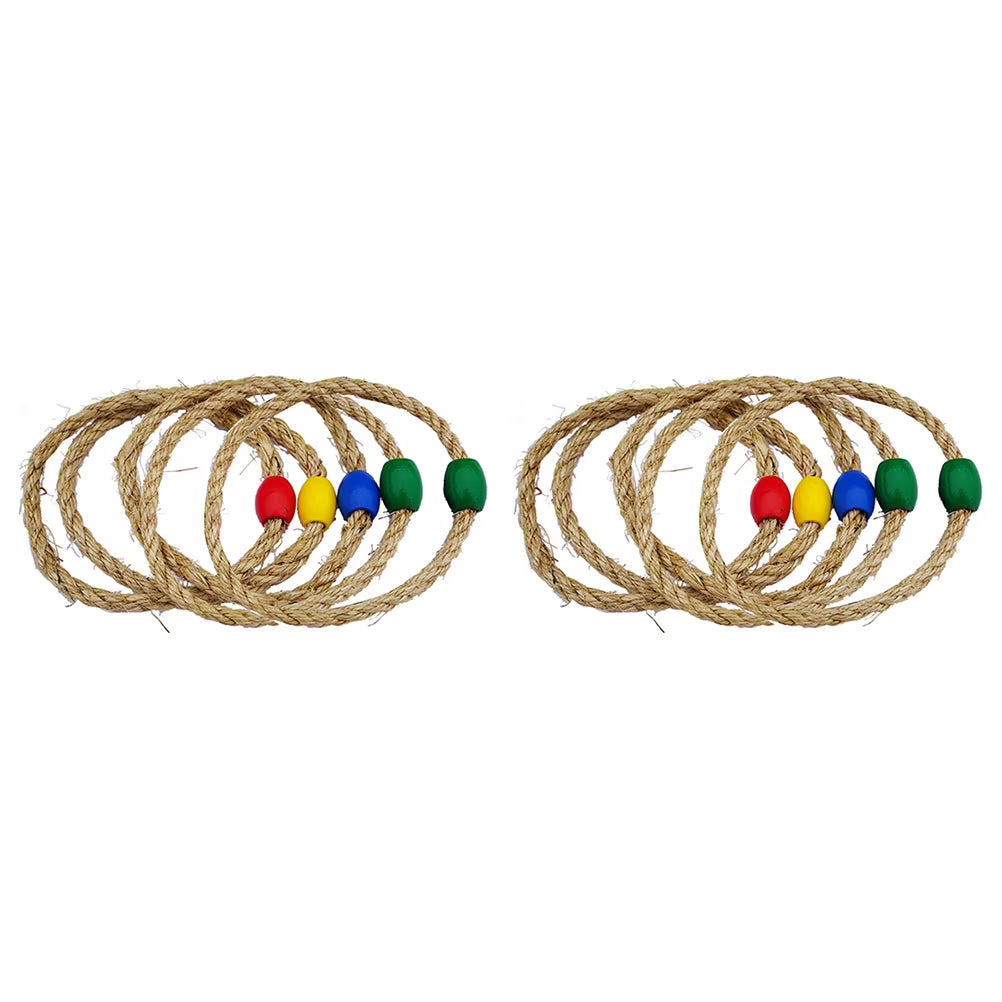 20 PCS Natural Rope Wooden Ring Toss Game Outdoor Playsets X811
