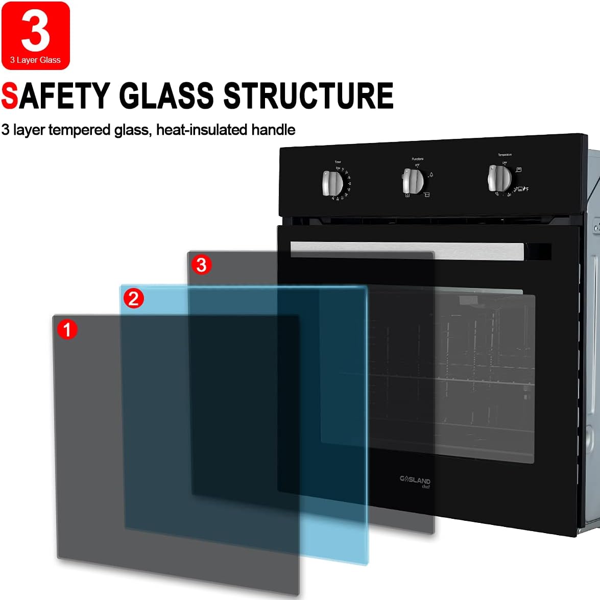 24 Built-in Natural Gas Wall Oven with Rotisserie, Black Glass I156