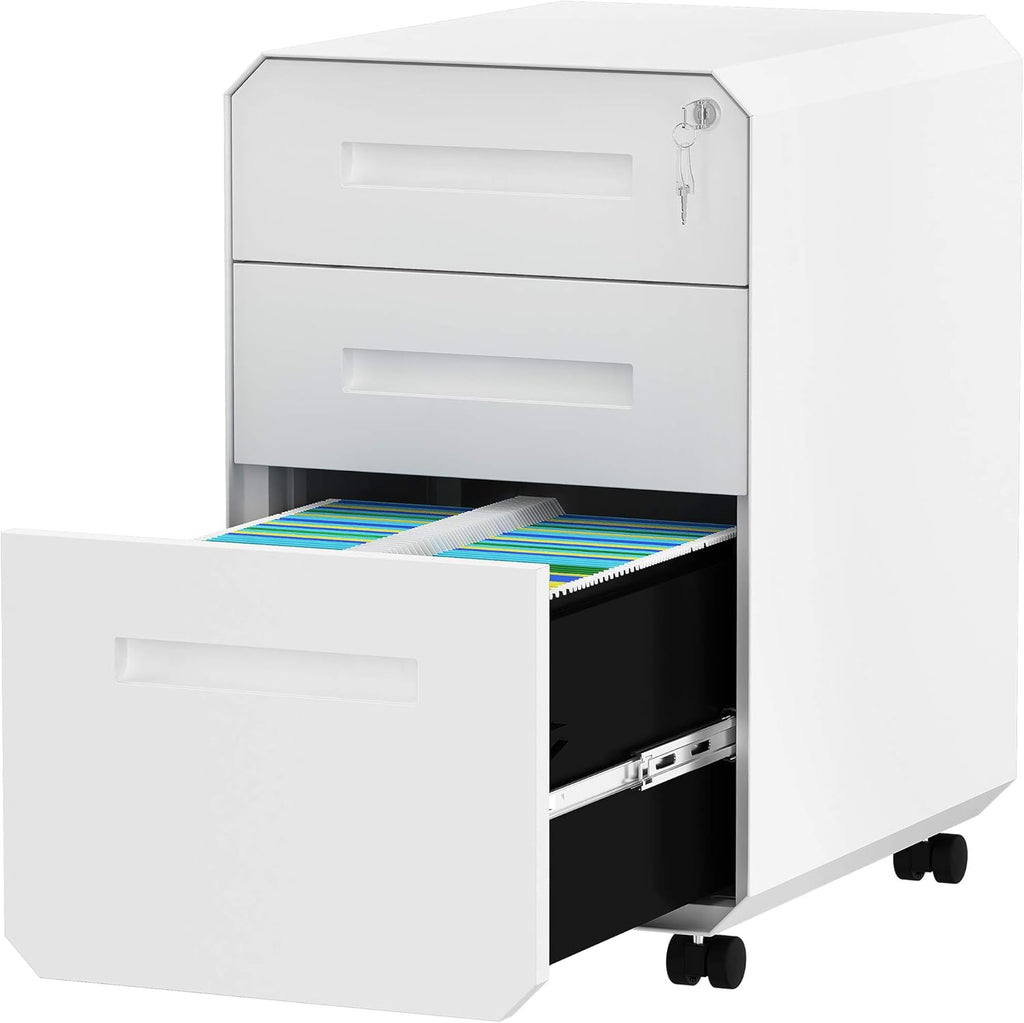 Black 3-Drawer Metal Filing Cabinet with Lock O59616